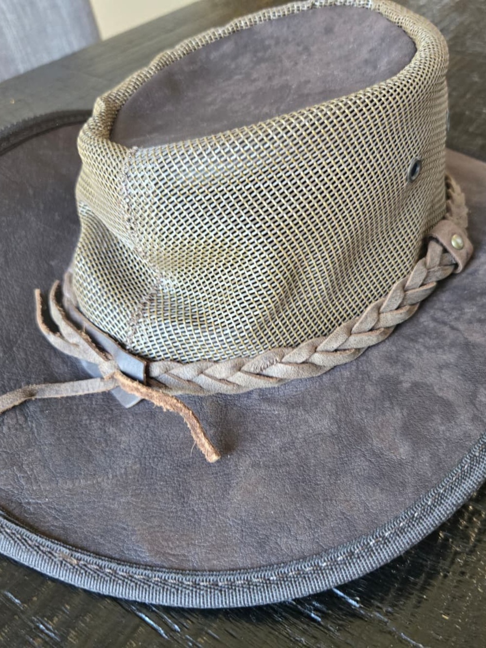 Men's Brown Suede Outback Hat with Braided Band